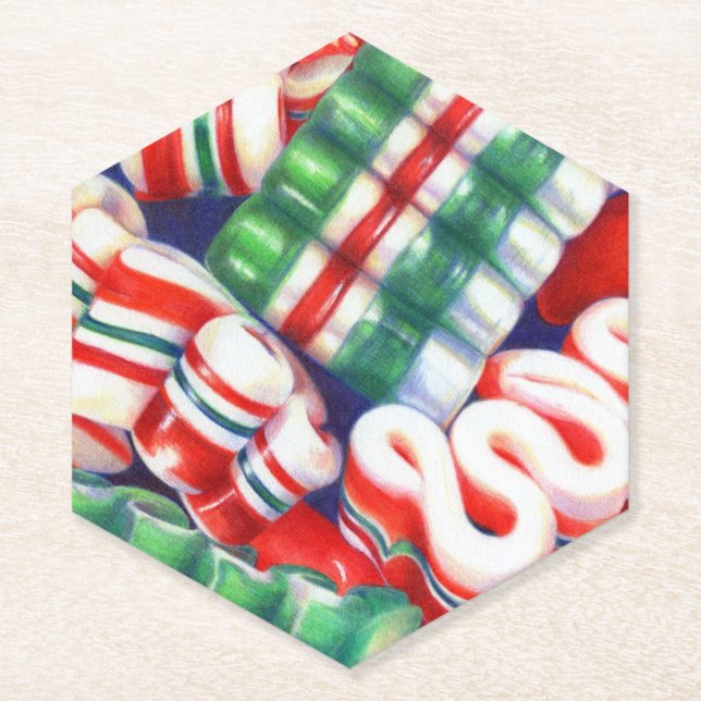 RIBBON CANDY Pointed Hexagon Paper Coasters (Front)