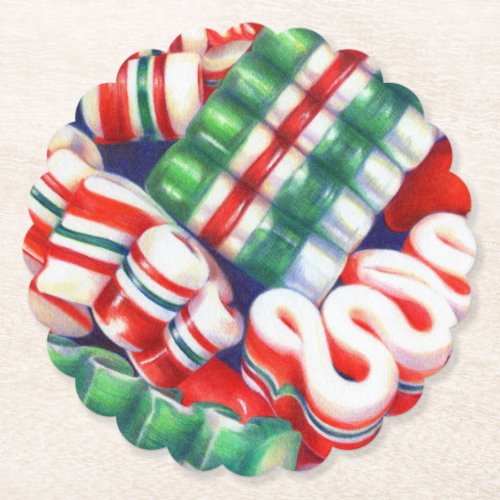 RIBBON CANDY Scalloped Round Paper Coasters