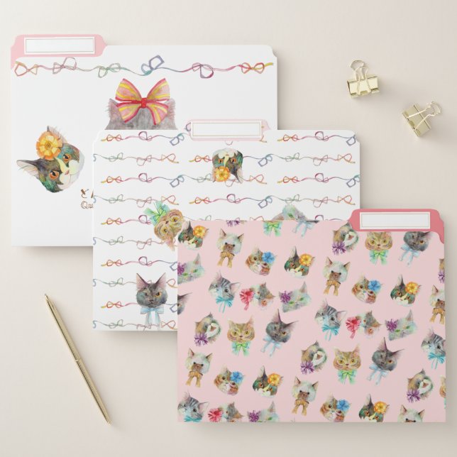 Ribbon Cats (cat with ribbon/gateo com fita) File Folder (Set)