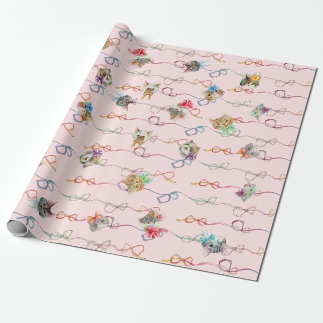 Ribbon Cats (cat with ribbon/gateo com fita) Wrapping Paper (Unrolled)