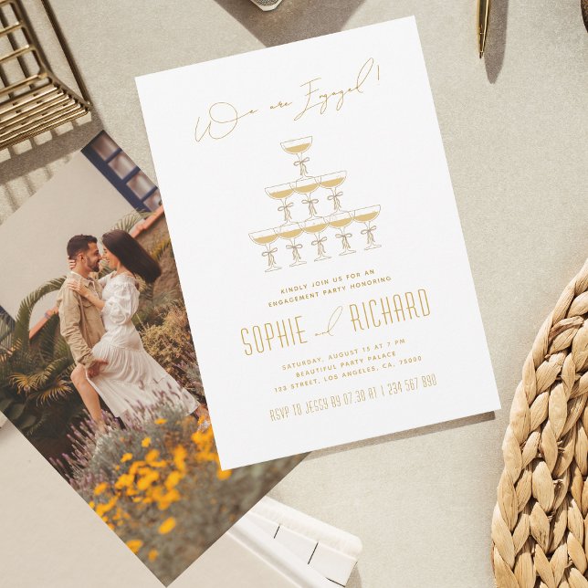 Ribbon Champagne Tower Fountain Engagement Party Invitation (Creator Uploaded)