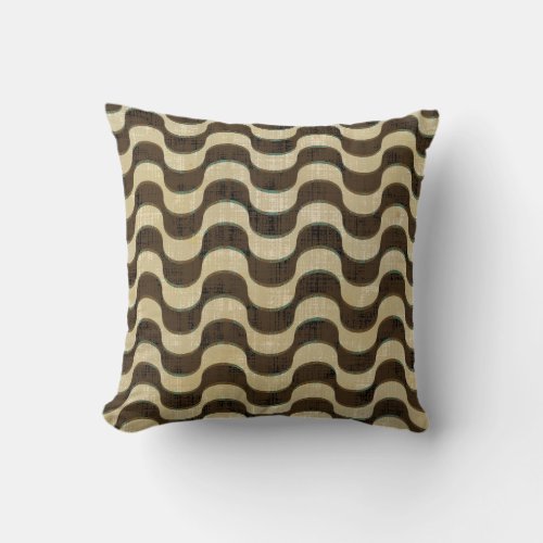 Ribbon Chevron Distressed Tan Brown Turquoise Blue Throw Pillow