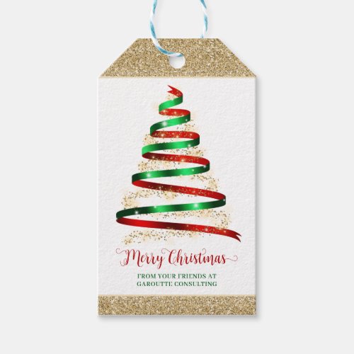 Ribbon Christmas Tree Corporate Holiday Gift Tags