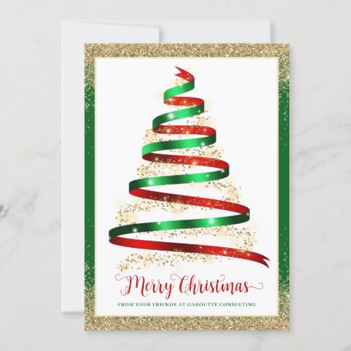 Ribbon Christmas Tree Corporate Logo Holiday Flat Card