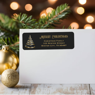 Ribbon Christmas Tree Gold Return Address Labels