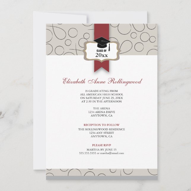 Ribbon Crest Pattern Graduation: Warm Gray Invitation (Front)