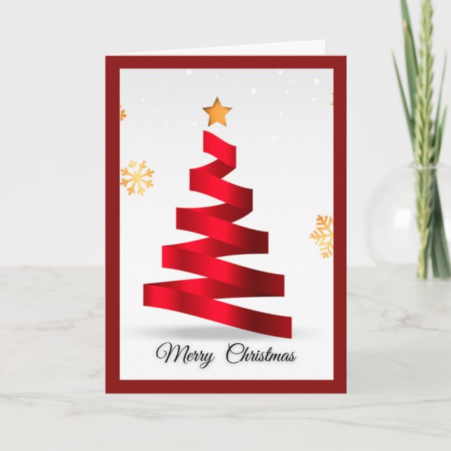 Ribbon Cristmas Tree Desig Greeting Christmas Card (Front)