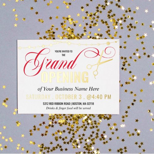 Ribbon Cutting Grand Opening Gold Foil Invitation Postcard