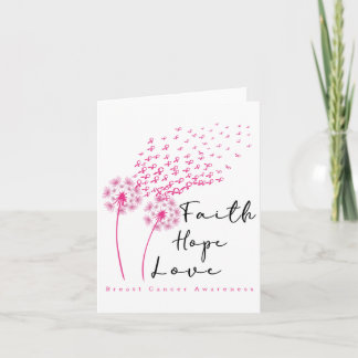 Ribbon Dandelion Faith Hope Love Breast Cancer  Card