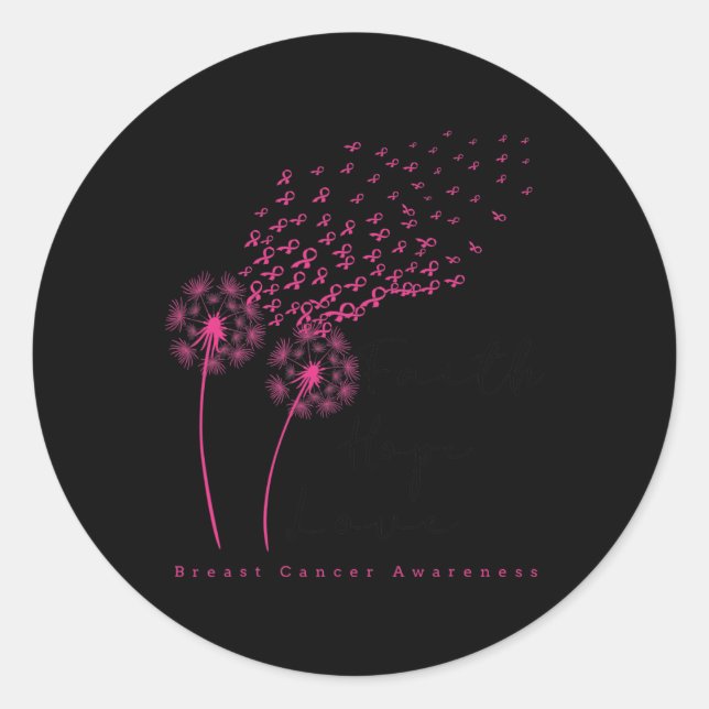 Ribbon Dandelion Faith Hope Love Breast Cancer  Classic Round Sticker (Front)