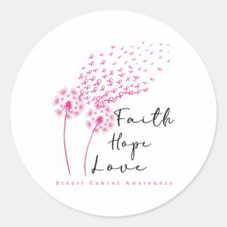 Ribbon Dandelion Faith Hope Love Breast Cancer Classic Round Sticker