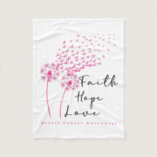 Ribbon Dandelion Faith Hope Love Breast Cancer  Fleece Blanket