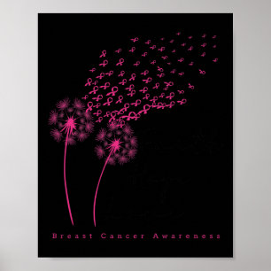 Ribbon Dandelion Faith Hope Love Breast Cancer  Poster