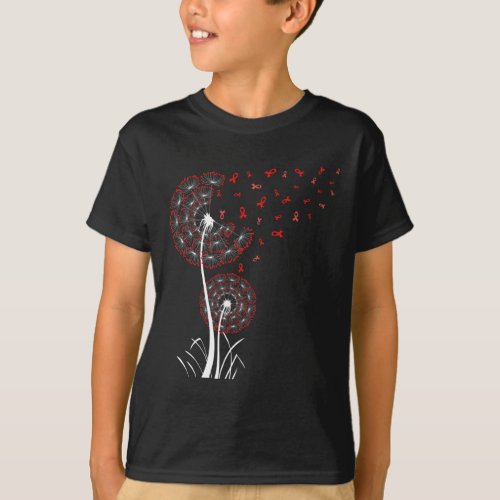 Ribbon Dandelion Heart Disease Blood Cancer Awaren T_Shirt