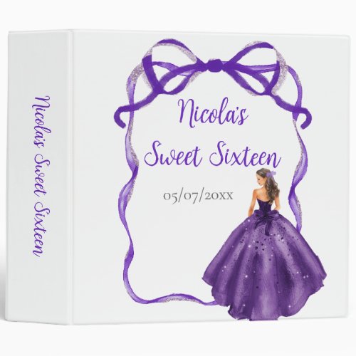 Ribbon Dark Purple Brunette Princess Sweet Sixteen 3 Ring Binder