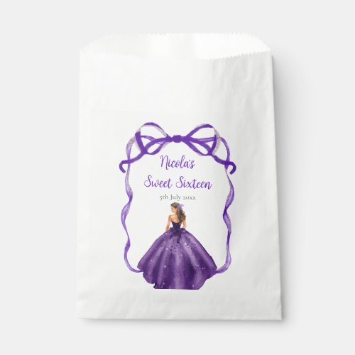 Ribbon Dark Purple Brunette Princess Sweet Sixteen Favor Bag