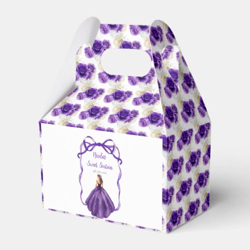 Ribbon Dark Purple Brunette Princess Sweet Sixteen Favor Boxes