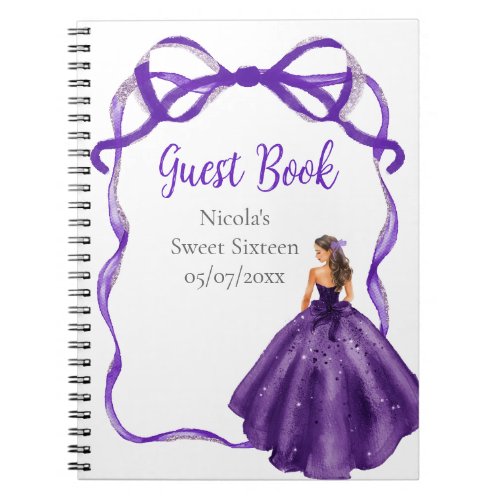 Ribbon Dark Purple Brunette Princess Sweet Sixteen Notebook
