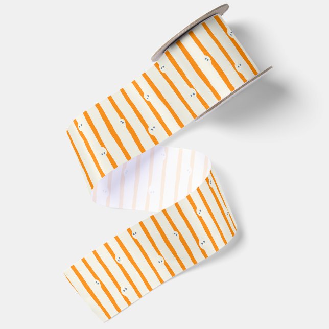 Ribbon for Halloween with pattern of cute ghosts (Front+Back)