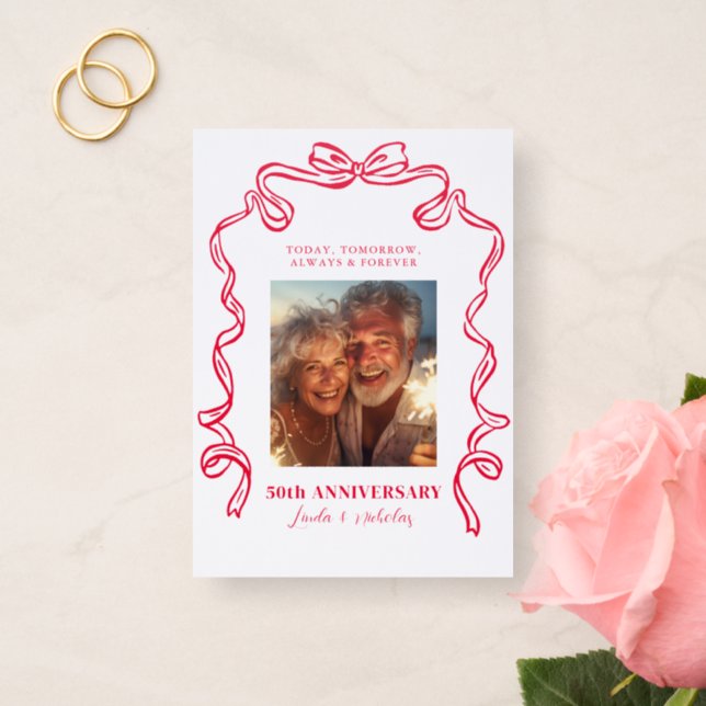 Ribbon Frame 50th Anniversary Photo Card (Front)