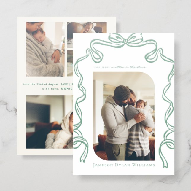 Ribbon Frame Baby Announcement Photo (Front/Back)