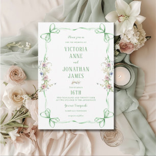 Ribbon Frame Floral Whimsical Wedding Invitation