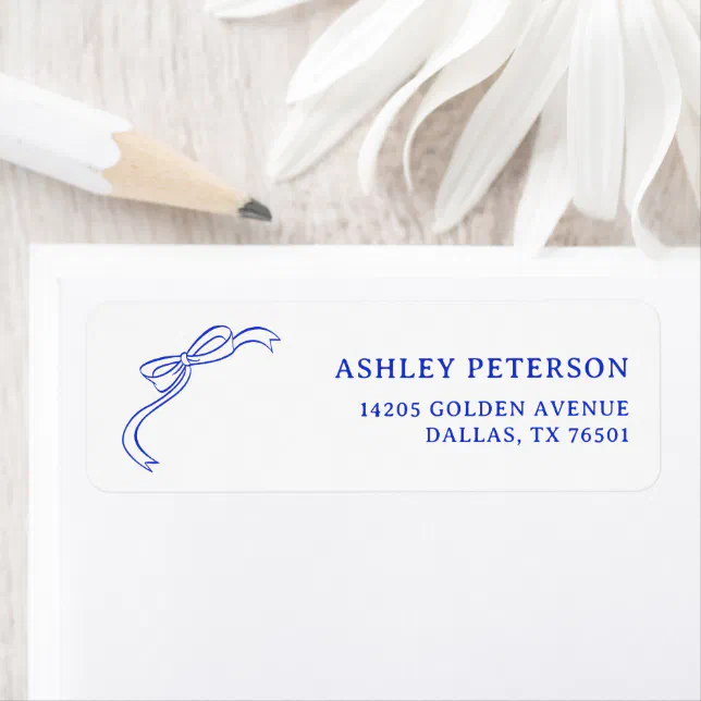 Ribbon French Blue Vintage Wedding Return Address Label | Zazzle