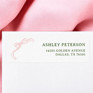 Ribbon French Pink Green Wedding Return Address Label