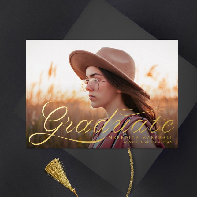 Ribbon Graduate Classic Photo Graduation Foil Invitation (Creator Uploaded)