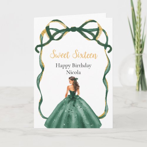 Ribbon Green Brown Hair Princess Sweet Sixteen Card