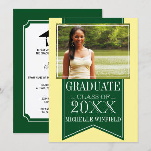 Ribbon Green School Colors Photo Graduation Invitation