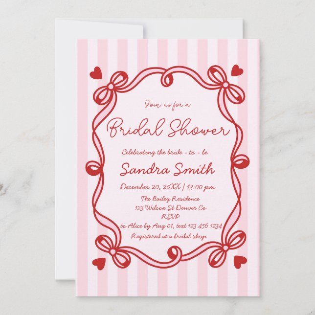 Ribbon Hand Drawn Bridal Shower Invitation (Front)