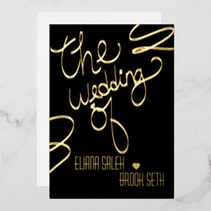 Ribbon Hand Drawn Lettering Wedding Pressed    Foil Invitation