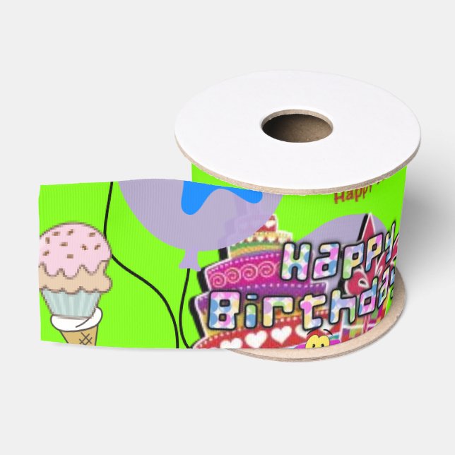 Ribbon, Happy 5th Birthday Ribbon, Green Grosgrain Ribbon (Spool)