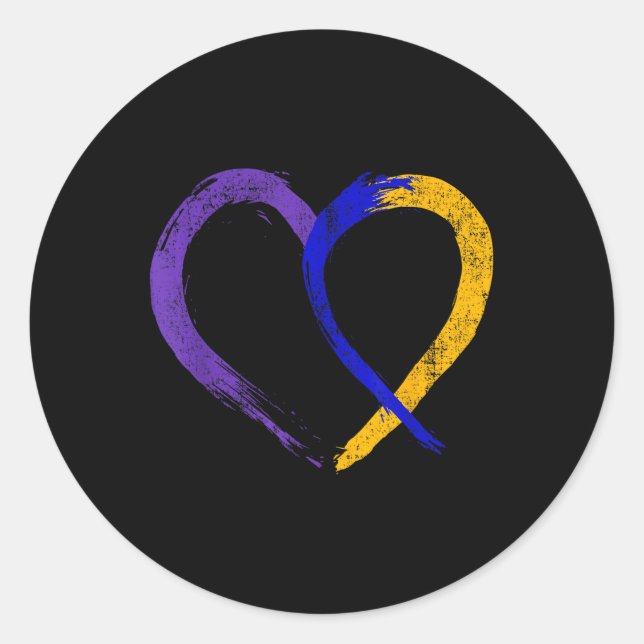 Ribbon Heart Bladder Cancer Purple Blue And Yellow Classic Round Sticker (Front)