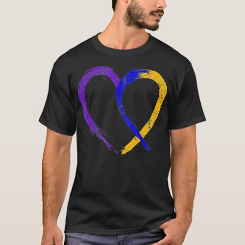 Ribbon Heart Bladder Cancer Purple Blue And Yellow T_Shirt