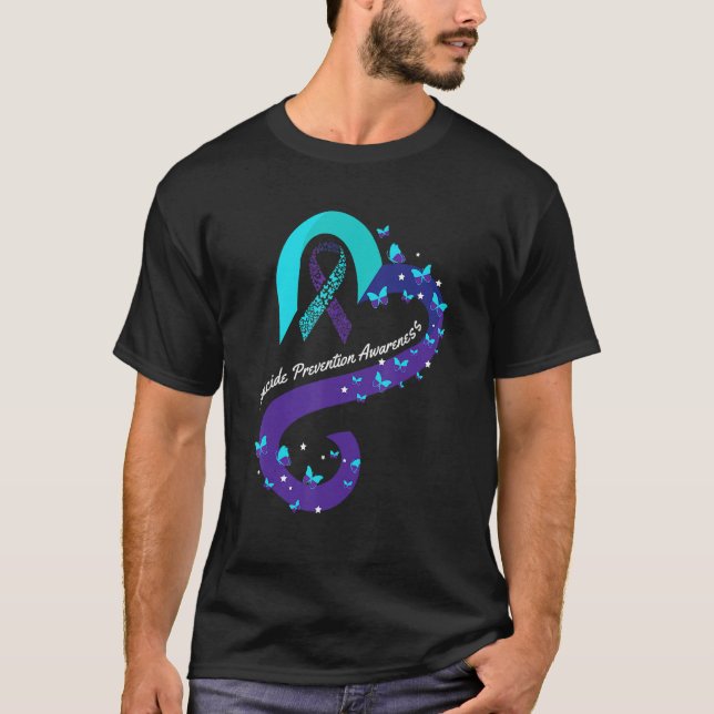 Ribbon Heart Butterfly Suicide Awareness Mental He T-Shirt (Front)