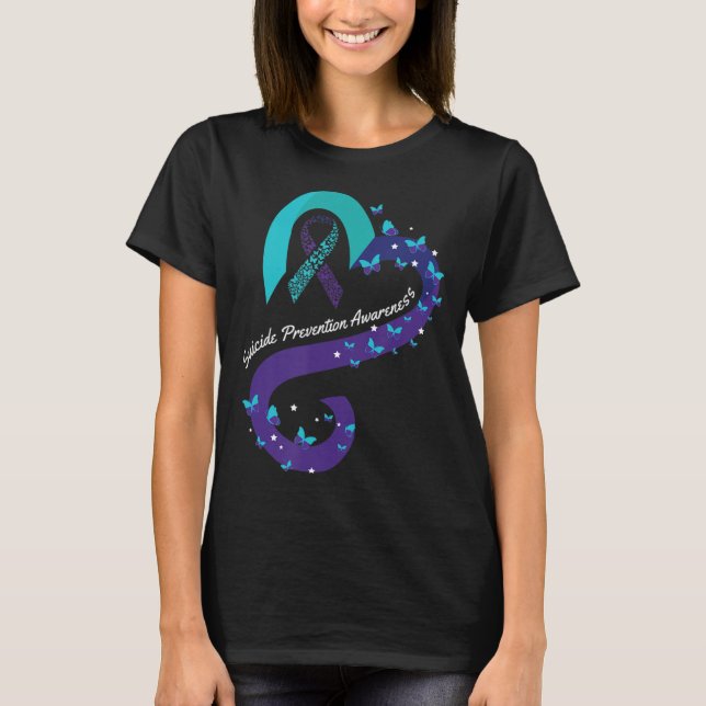 Ribbon Heart Butterfly Suicide Awareness Mental He T-Shirt (Front)