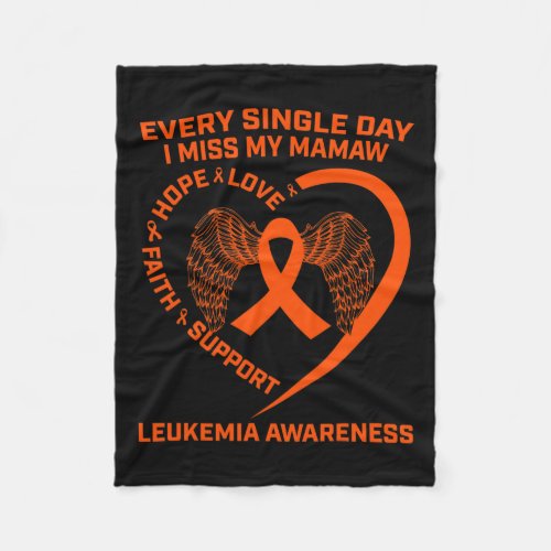 Ribbon Heart Leukemia Awareness In Memory Of Mamaw Fleece Blanket