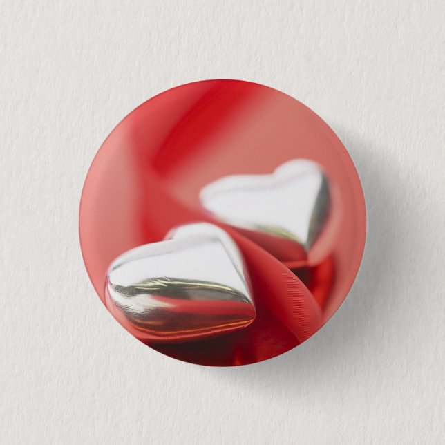 Ribbon Hearts Pinback Button (Front)