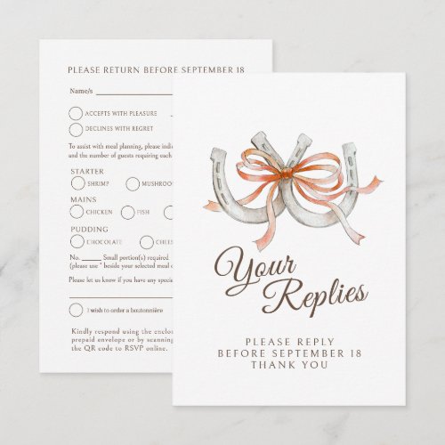 Ribbon Horseshoe Fall Wedding Meal Choice QR Code RSVP Card