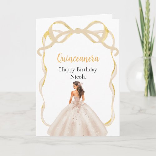 Ribbon Ivory Brown Hair Princess Quinceanera Card