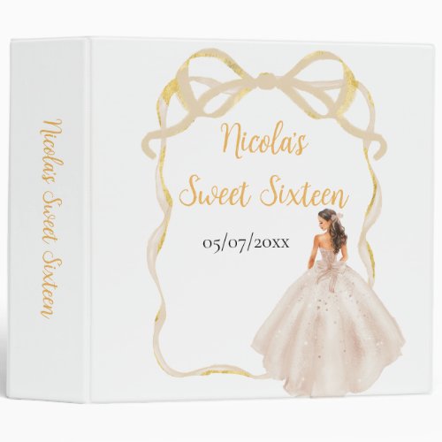 Ribbon Ivory Brown Hair Princess Sweet Sixteen 3 Ring Binder