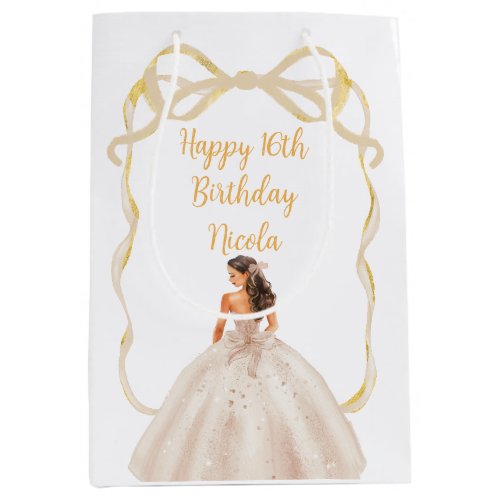 Ribbon Ivory Brown Hair Princess Sweet Sixteen Medium Gift Bag