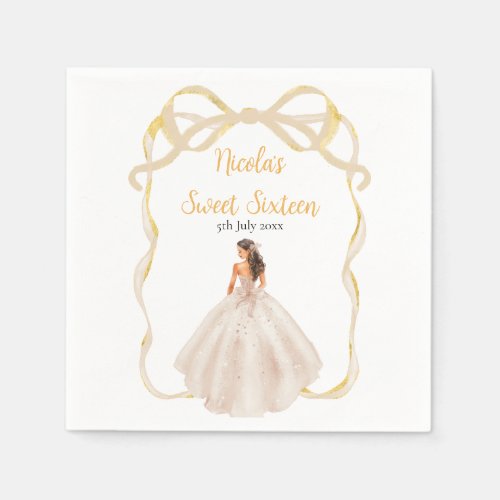Ribbon Ivory Brown Hair Princess Sweet Sixteen Napkins