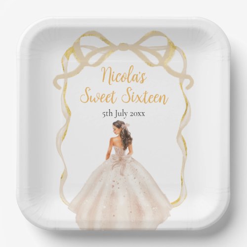 Ribbon Ivory Brown Hair Princess Sweet Sixteen Paper Plates