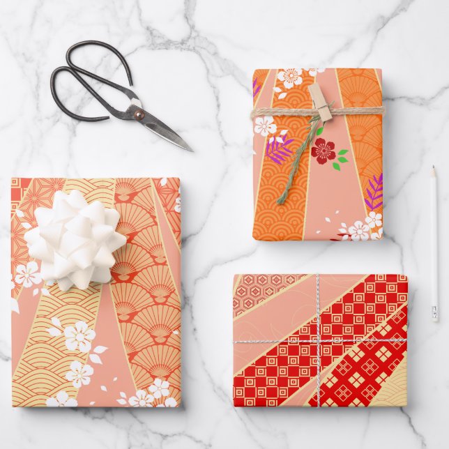  Ribbon Kimono Mix Pattern Wrapping Paper Sheets (Front)