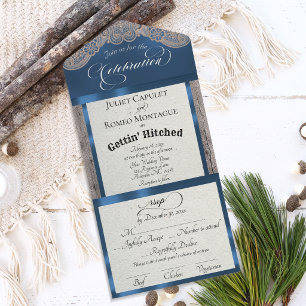 Ribbon & Lace Gettin' Hitched - Blue All In One Invitation