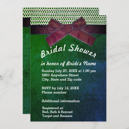 Ribbon Lace Green  Blue Burlap Bridal Shower Invitation