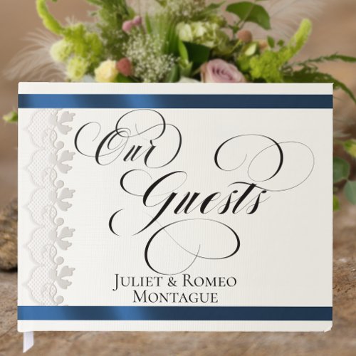 Ribbon & Lace Wedding - Dark Blue Guest Book